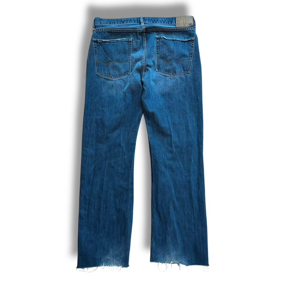American Eagle Jeans Mens 34 x 32 Mid Rise Boot Cut Blue Cotton Denim Distressed - Picture 12 of 14